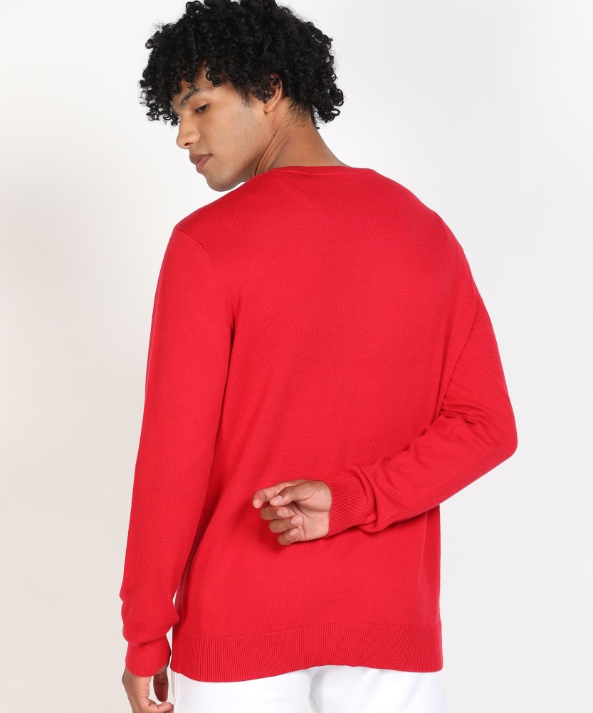 Calvin Klein Self Design Round Neck Casual Men Red Sweater Buy