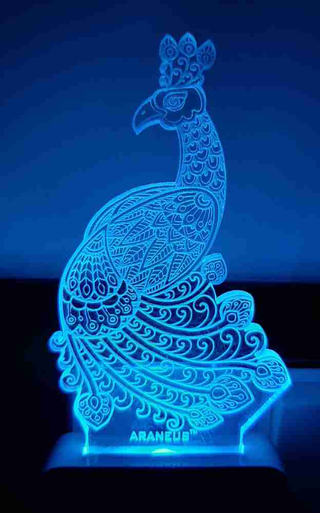 ARANEUS Beautiful Peacock with mandala 3D Illusion LED Night Lamp For Home Decoration Bedroom decorative Lighting gifts for boys girls kids friends 7Multicolour light Small Size 9cm ANL 50 Night Lamp ...