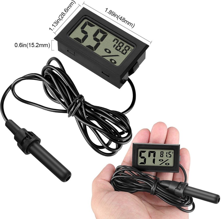 Divinext DC-2 Mini 2.1” Clock + Temperature Meter Indoor Outdoor DC2 Mini  Portable LCD Electronic Thermometer with Time Function 12/24 format Clock  °C / °F Temperature Thermometer with External Wired Probe Sensor