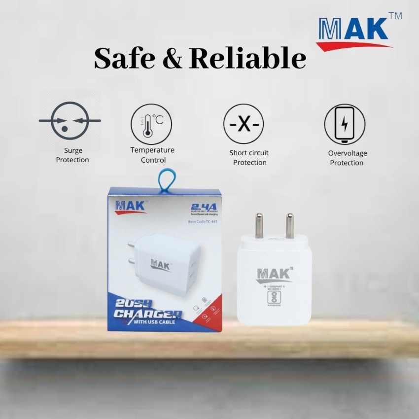 MAK 18 W 2.4 A Multiport Mobile Charger with Detachable Cable