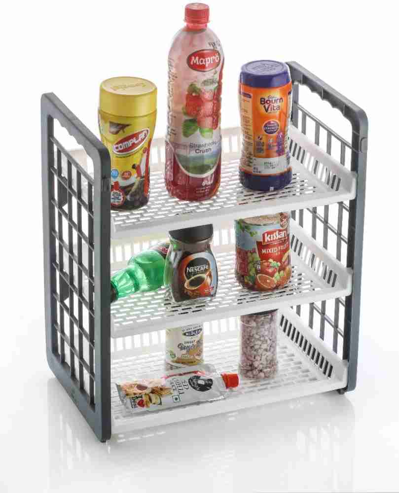 3 Tier Hollow Out Plastic Shelf Foldable Desktop Storage Rack Countertop  Cosmetic Holder Spice Storage Tray Bathroom Kitchen Tabletop Organizer