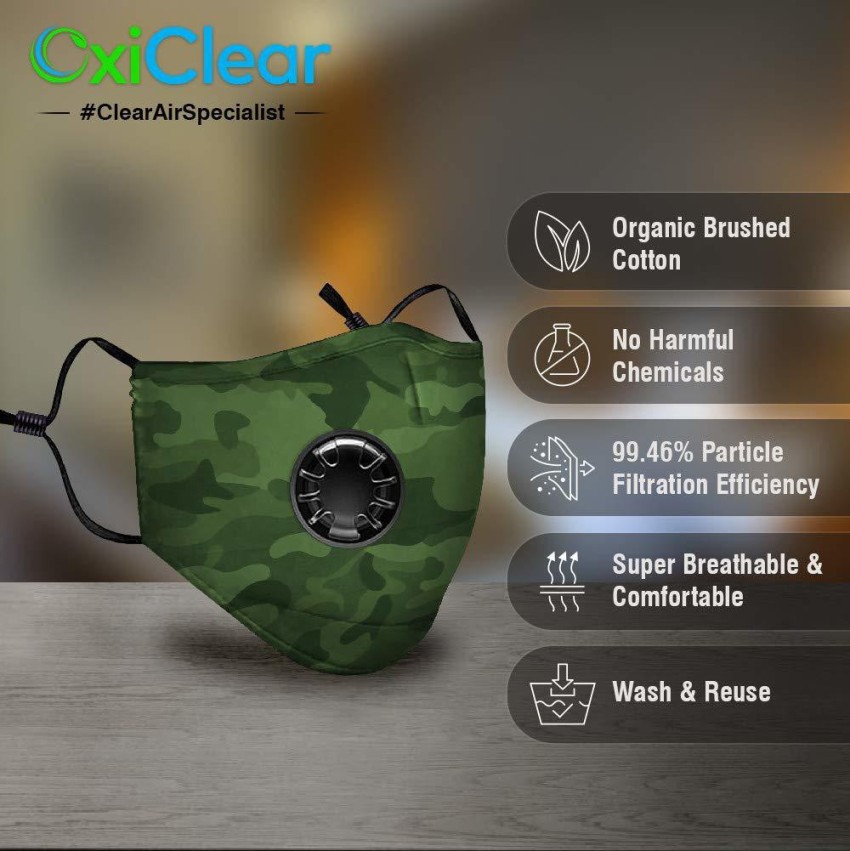 OxiClear N99 Pollution Mask With Carbon Filters Reusable D.R.D.O Certi