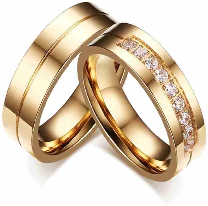 His and Her Wedding Rings Set. Gold Wedding Rings Set. Couple Wedding Bands with Unique Design. Matching Gold Bands. Unusual Bands Set