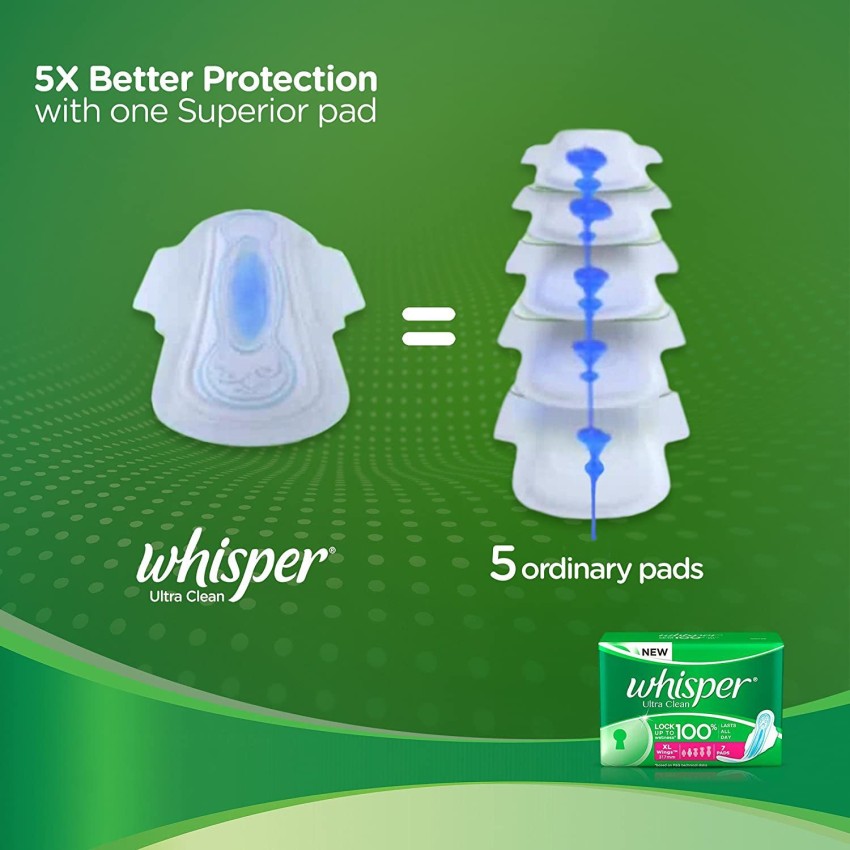 Whisper Ultra Clean Sanitary Pads For Women, X-Large + Pack of 15 Napkins  Sanitary Pad Sanitary Pad, Buy Women Hygiene products online in India