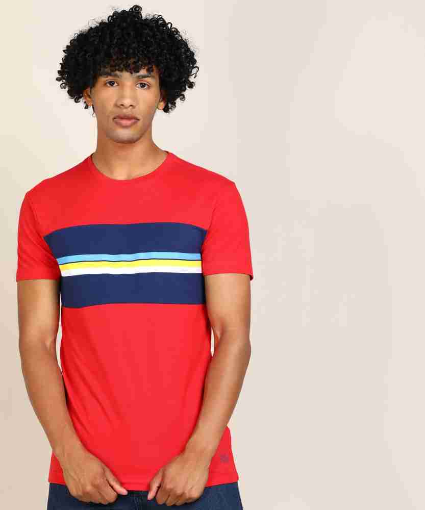 PETER ENGLAND Colorblock Men Round Neck Red T-Shirt - Buy PETER