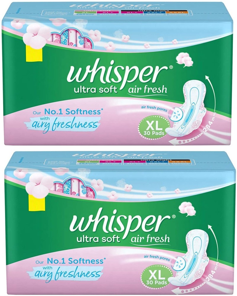 Whisper Ultra Soft Air Fresh for Women, XL (30+30 Count) Sanitary Pad, Buy  Women Hygiene products online in India