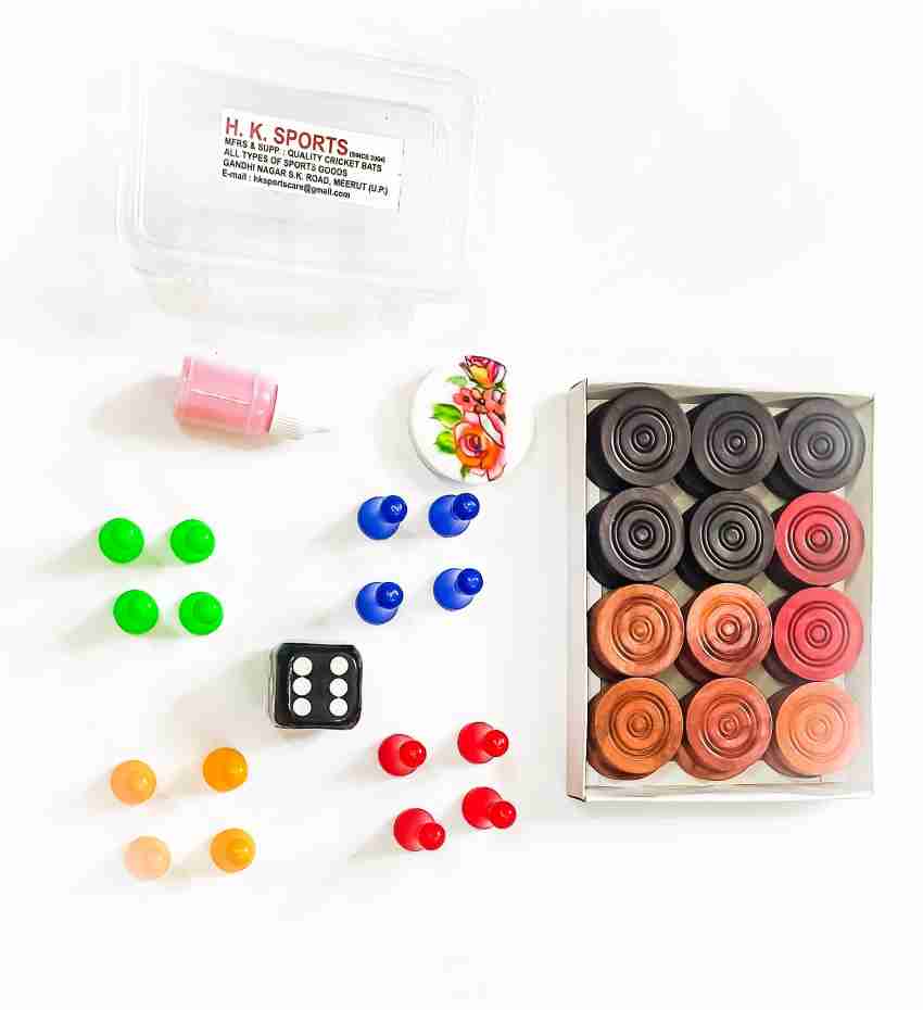 Buy GKC Ludo Goti with Dice Shaker and Arcyclic Carrom Coin with striger  and Carrom Powder,Black, red,white,green.yellow,blue Online at Low Prices  in India 