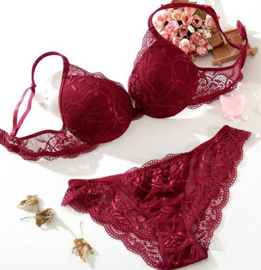 Buy DHANDAI FASHION Women Maroon Self Design Lace Bra and Panty