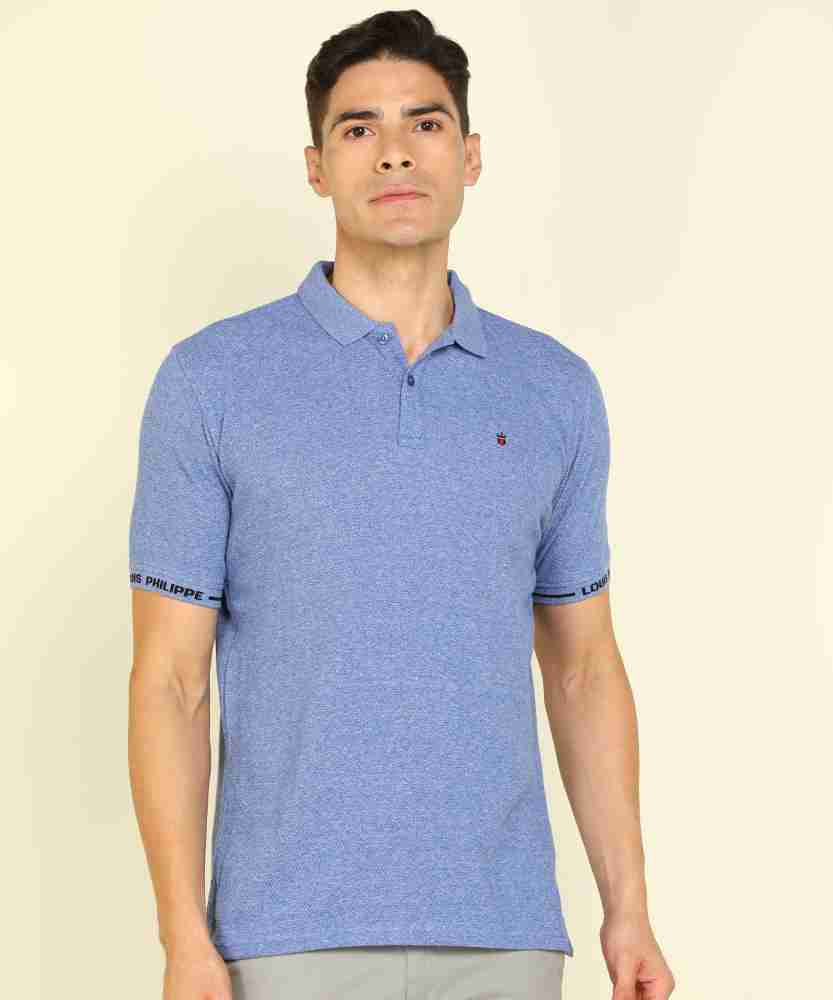 Louis Philippe Sport Striped Men Polo Neck Navy Blue, Pink T-Shirt