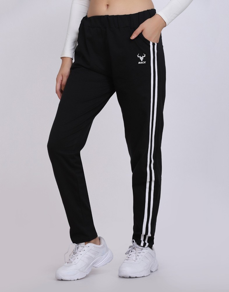 zazbi Striped Women Black Grey Track Pants