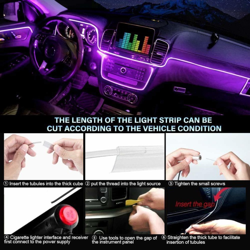Automaze Car LED Interior Strip Light, 16 Million Colors 5 in 1 with 6  Meters Fiber Optic, Multicolor RGB Sound Active Automobile Atmosphere  Ambient Lighting Kit - Wireless Bluetooth APP Control Car