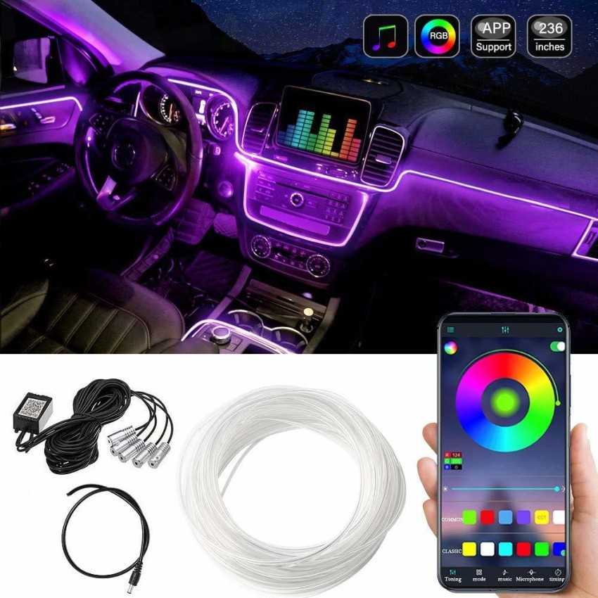 Automaze Car LED Interior Strip Light, 16 Million Colors 5 in 1 with 6  Meters Fiber Optic, Multicolor RGB Sound Active Automobile Atmosphere  Ambient Lighting Kit - Wireless Bluetooth APP Control Car