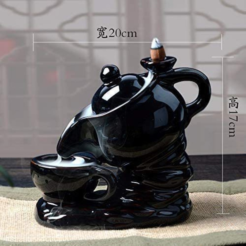 Cool Ceramic Black Teapot Design Waterfall Backflow Incense Holder