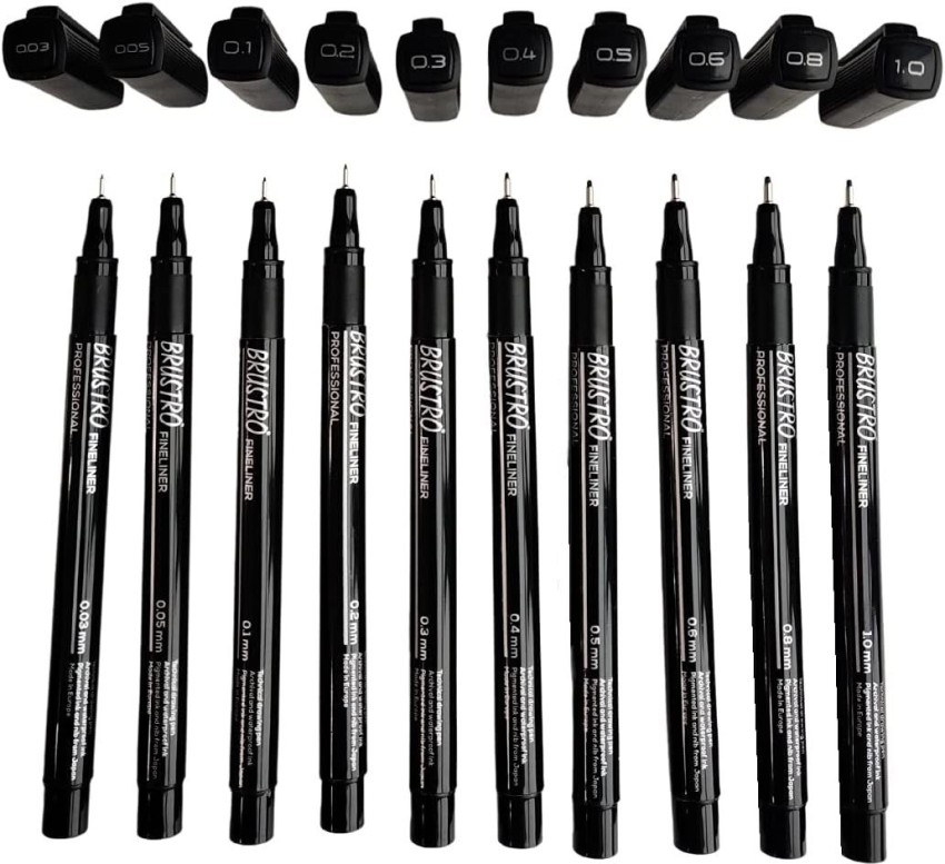 Brustro Professional Pigment Based Fineliner - Set of 8 (Black), 9 Piece