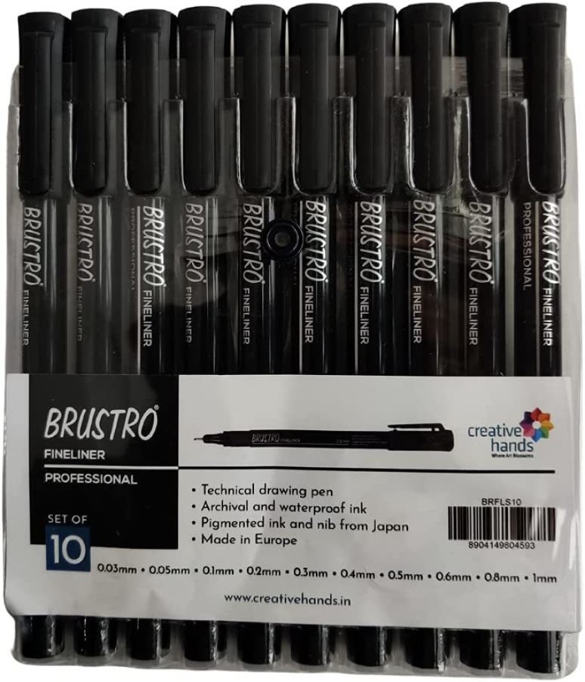 Brustro Fude Hard-tip Black Ink Brush Pen Set of 4. (Extra-fine