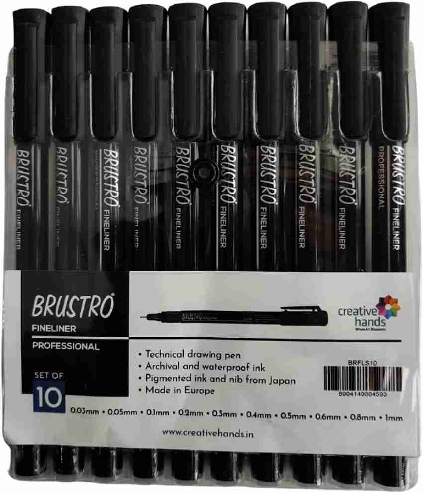 Brustro Professional Pigment Based Fineliner - Set of 8 (Black), 9 Piece