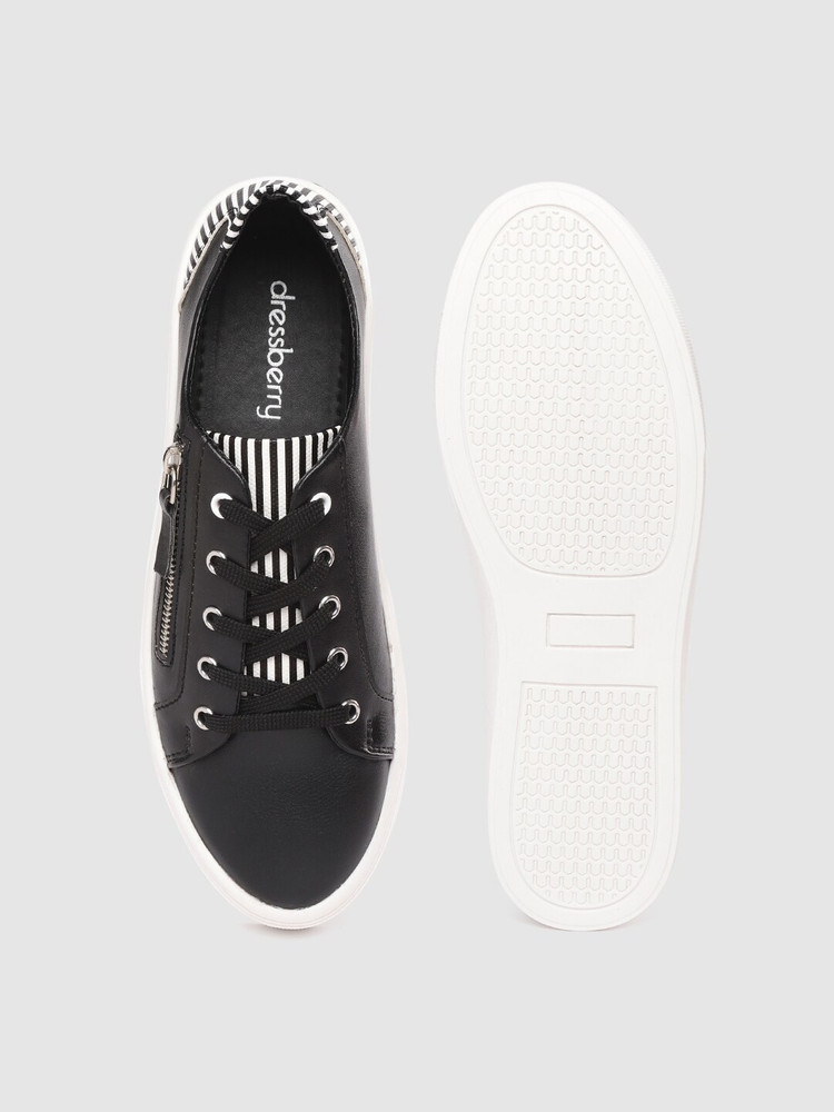 Dressberry Women Black Striped Zip Detail Sneakers Sneakers For