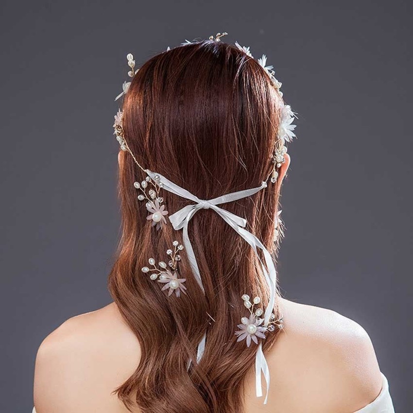 Be Something New Wedding Veil Tie Headband with Pearls and Flowers