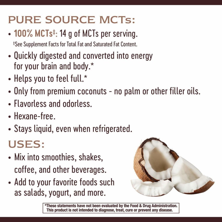 MCT Oil (Medium Chain Triglycerides) with Coconut Oil, 16 fl oz (473 mL)  Bottle | PipingRock Health Products