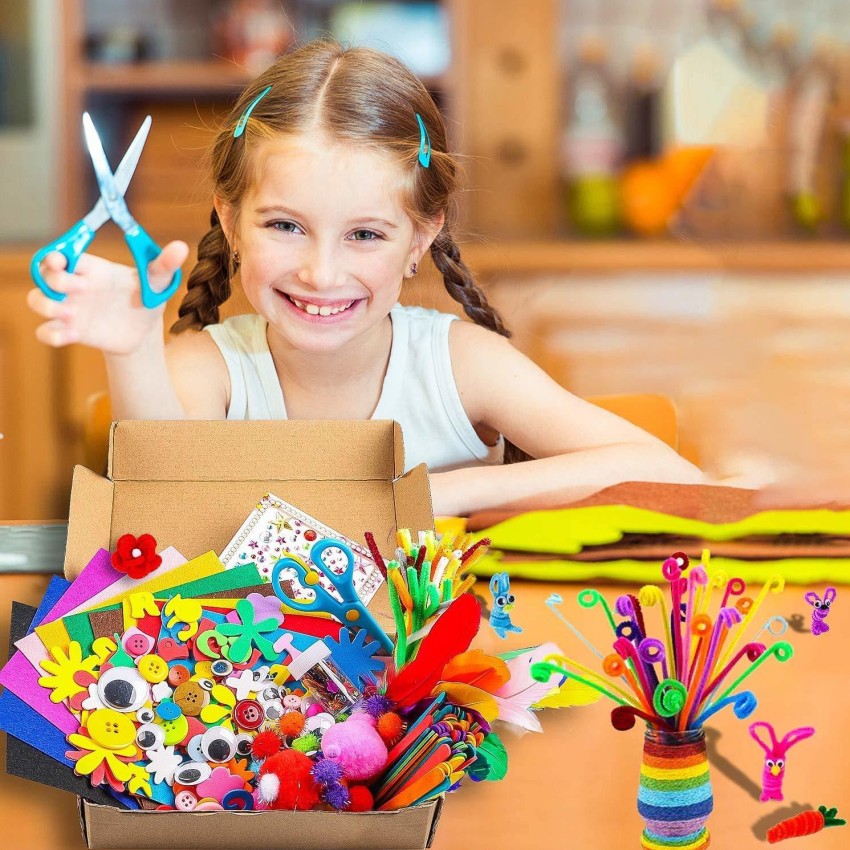 Children's Craft Set DIY Kids Crafts Supplies Craft Art Material Set for  Kids with Pipe Cleaner Pompom Googly Eye Feather Sequin Scrapbooking Craft