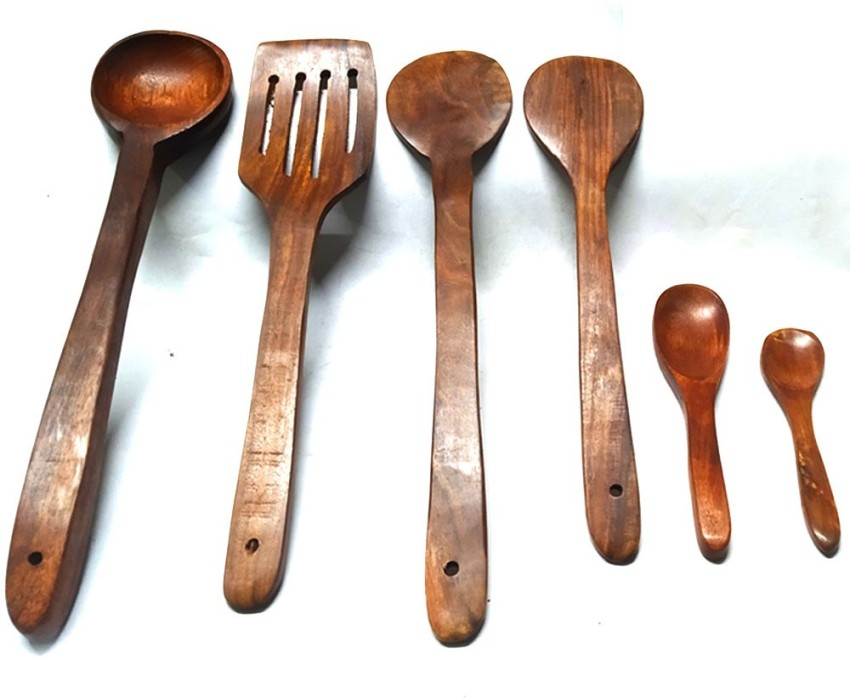 Non-Stick Handmade Wooden Serving and Cooking Spoon Kitchen Utensils, Set  of 6