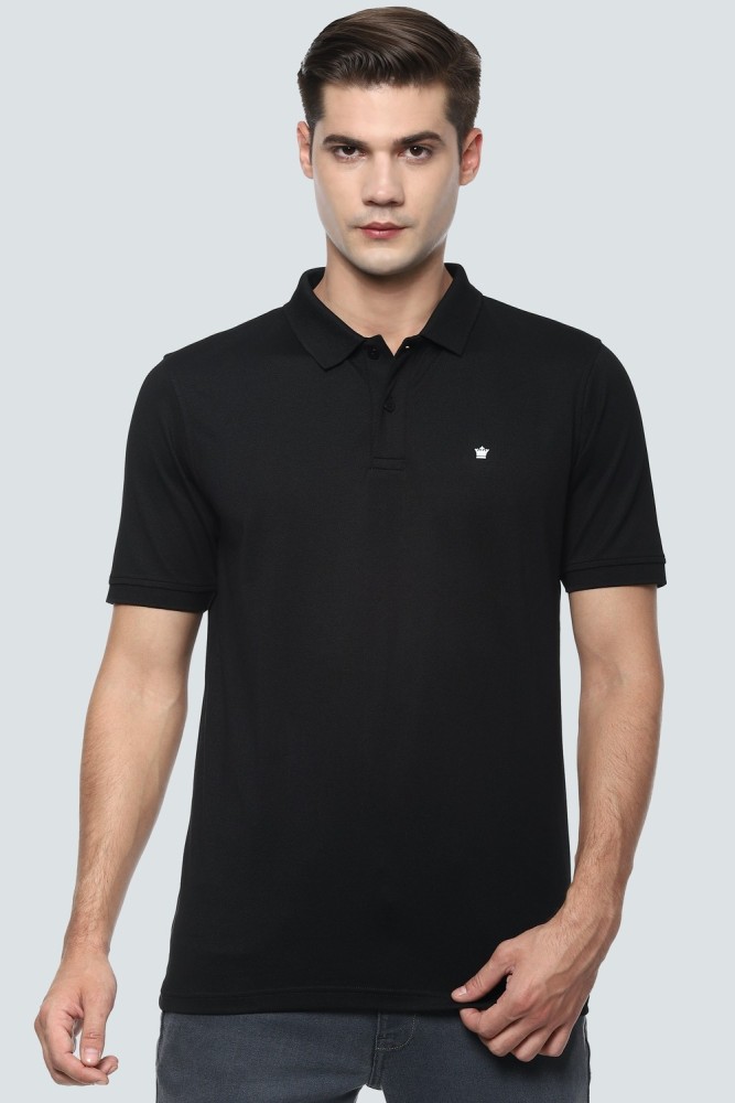 Louis Philippe Men Black Solid Polo Collar T-shirt