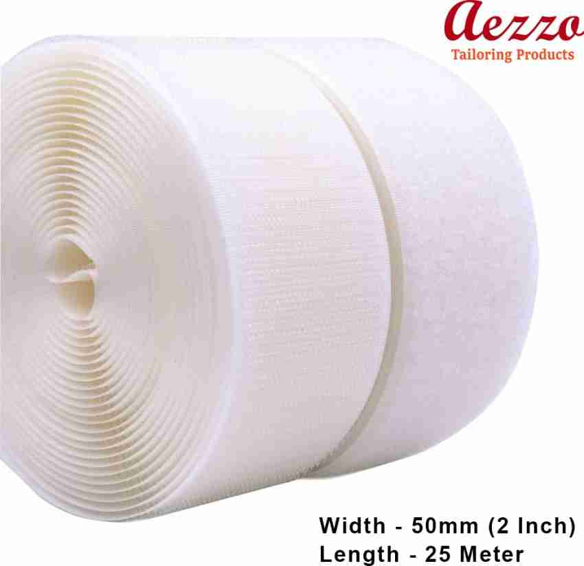 Aezzo 25 Meter White Velcro 2 Inch (50 mm) Width Hook + Loop Sew-on  Fastener tape roll strips Use in Sofas Backs, Footwear, Pillow Covers,  Bags, Purses, Curtains etc. (25 Meter White)