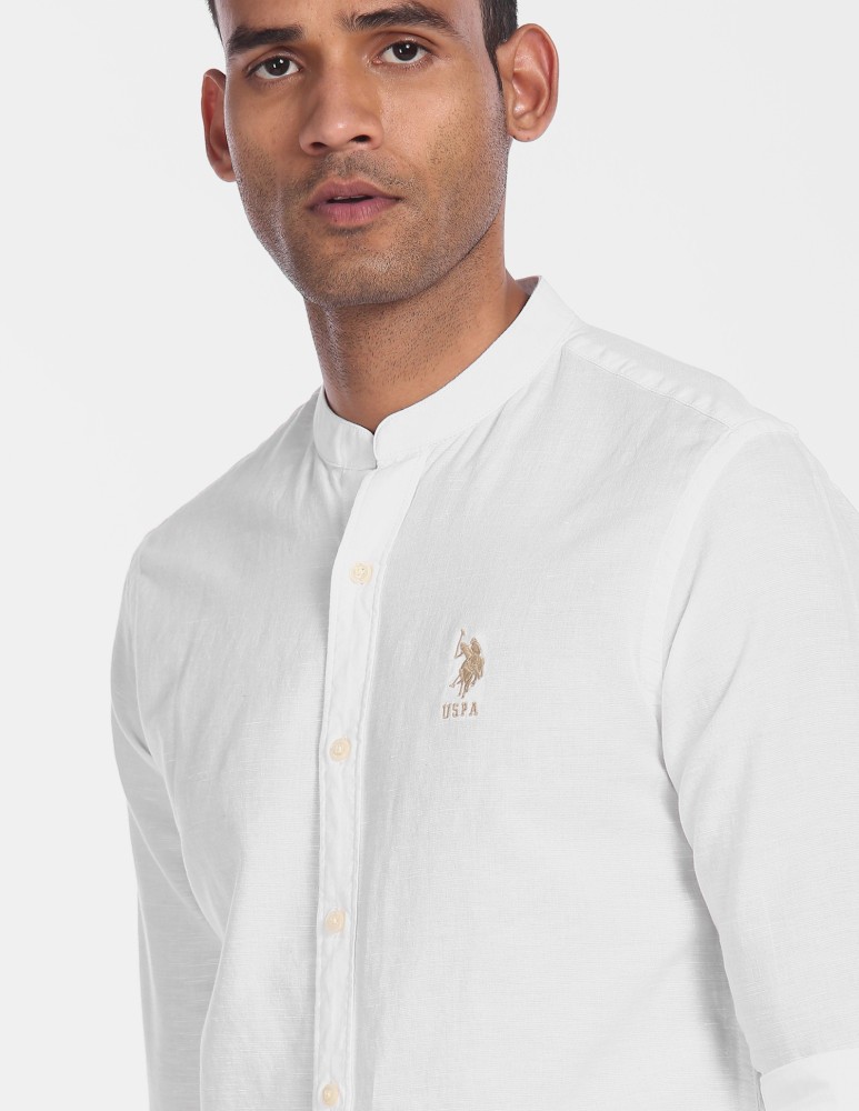 chinese collar polo white