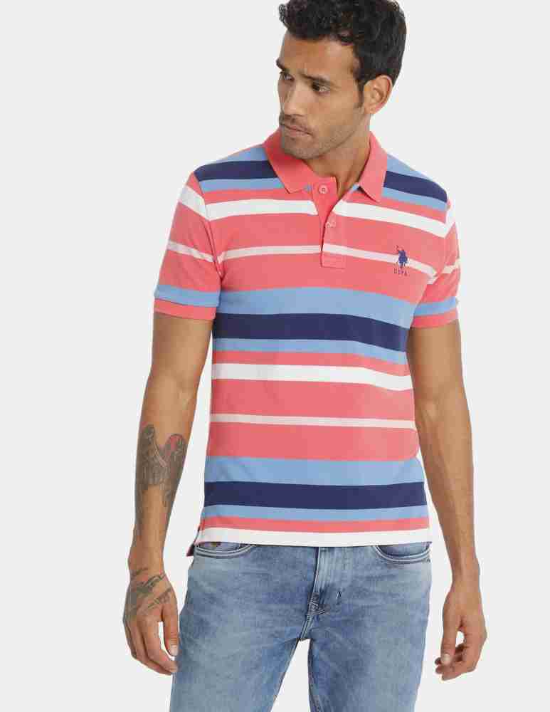 Pink and blue 2024 striped polo shirt