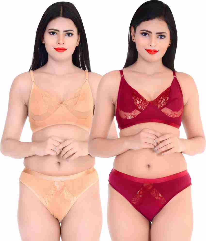 KSB Enterprises Women Cotton Lace Bra and Panty Set | Bra Panty Set  Non-Padded Wire Free | Bra Panty Full Coverage for Women. || Cup - B