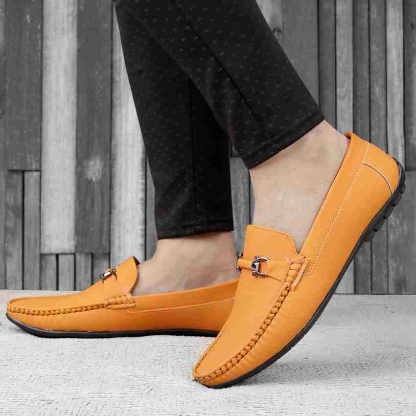 KINSLEY Men s Latest Pu Upper Orange Driving Loafer Boat Shoes For