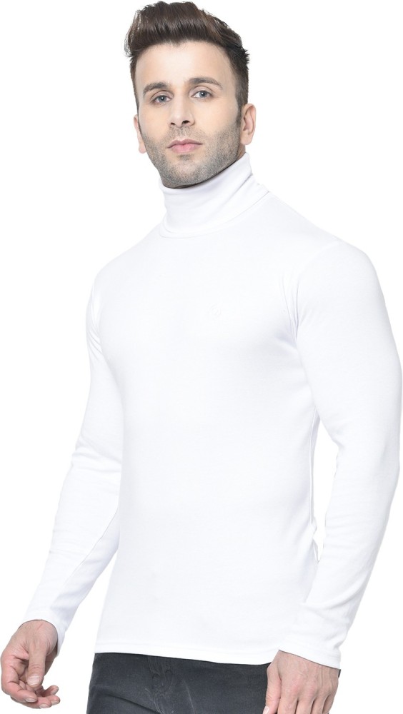 CHKOKKO Solid Men Turtle Neck White T-Shirt - Buy CHKOKKO Solid
