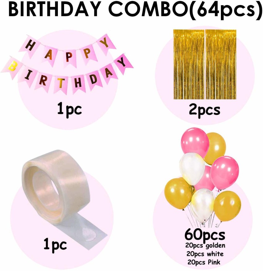 PARTY MIDLINKERZ Solid Happy Birthday Balloons Decoration Kit 46 Pcs, 1 set  of Multicolor 13Pcs Happy Birthday alphabet foil balloons and 30Pcs Polka  Dot Balloon Set with 2Pcs Silver Curtain and 1pc