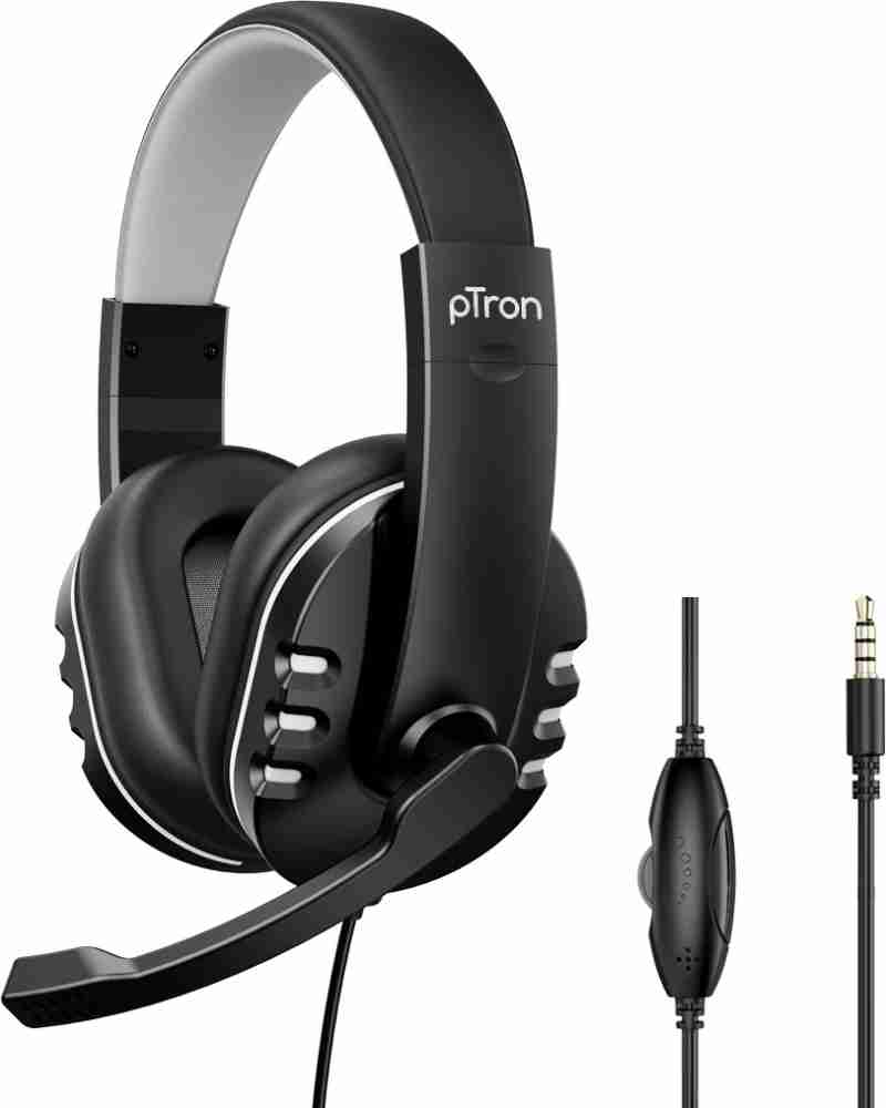 PTron Soundster Arcade Gaming Wired Headphones with Adjustable HD Mic Hi Fi Stereo Sound Ergonomic Headset with Volume Control 3.5mm Aux and 1.3 Meter Long Tangle free Cable Wired Gaming Price in Indi...