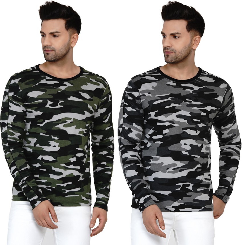 Military Camouflage Men Collared Neck Multicolor T-Shirt