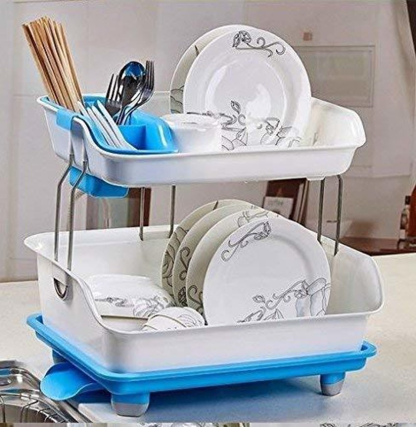 2 Tier Plastic Dish Drainer, White, KITCHEN ORGANIZATION