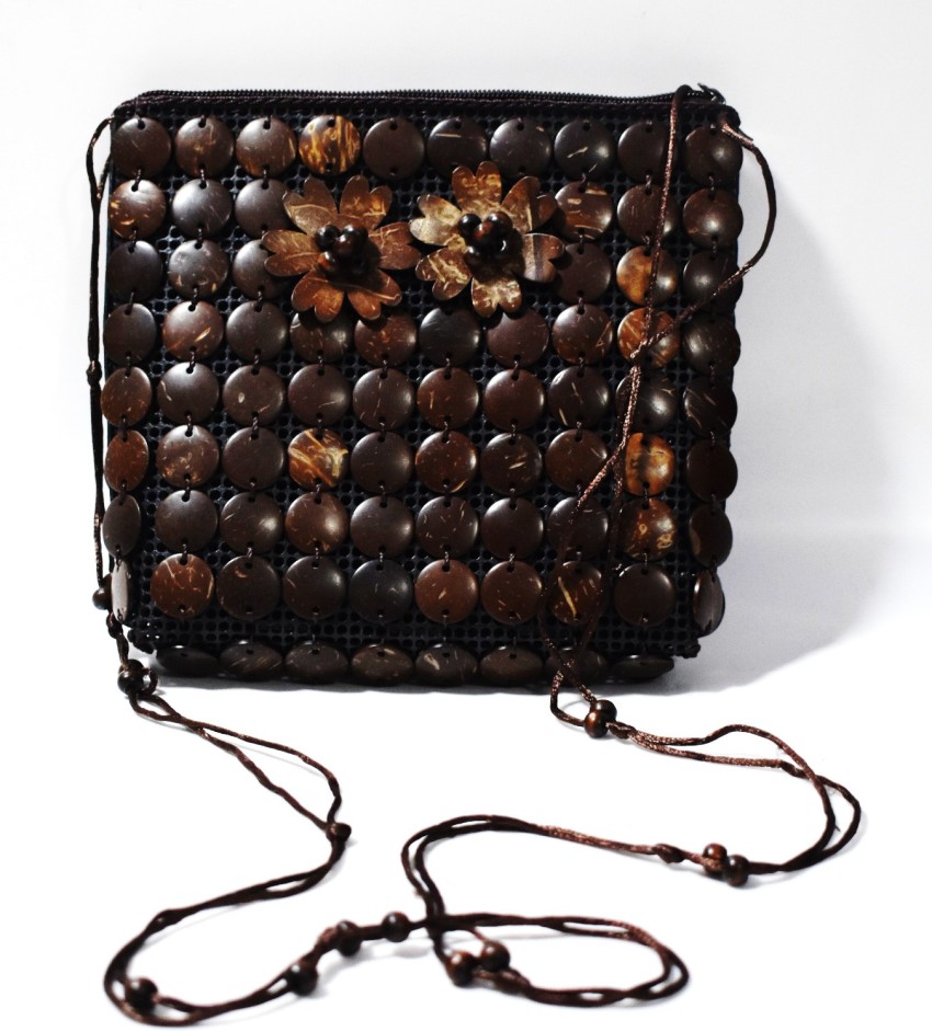 Coconut Shell Beaded Sling Bag Round