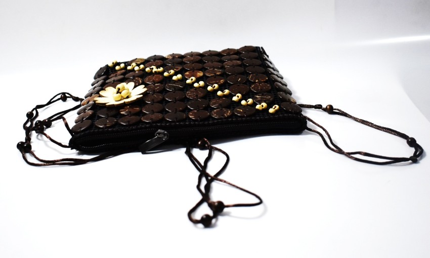 Coconut Shell Beaded Clutches for Women, Crossbody Long Strap Purse, Handmade Natural Style