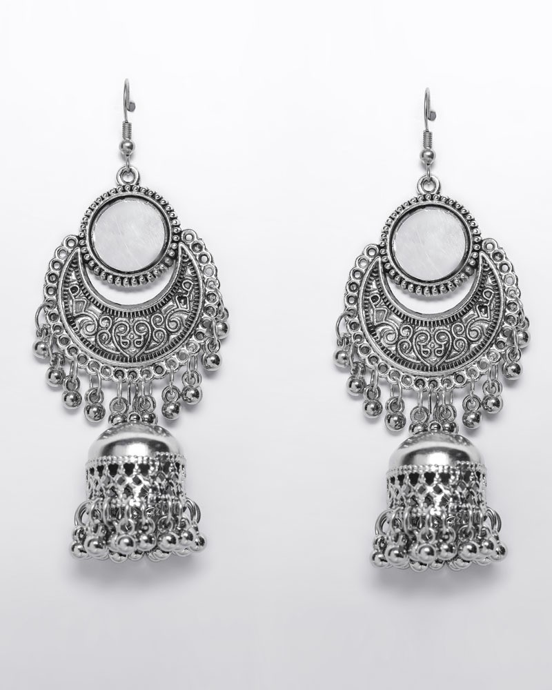 Silver metal store jhumka earrings