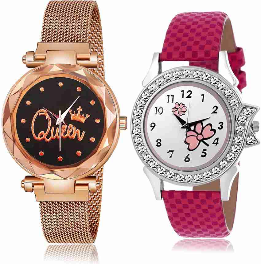 NEUTRON combo watch Analog Watch For Girls Buy NEUTRON combo watch Analog Watch For Girls Modern Meenakari Queen Magnet Chain And Flower 2 Watch Combo For Girls And Women