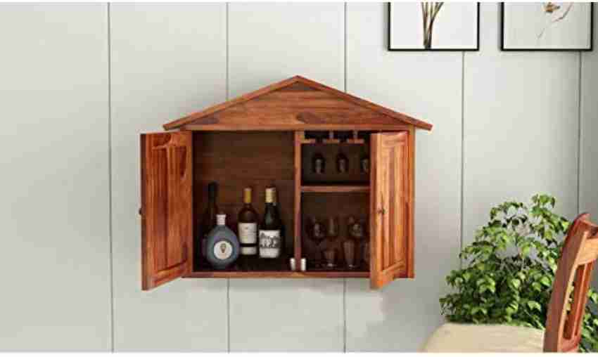 choyal Wooden Wall Bar Cabinet For Home Wall Mounted Hut Shape
