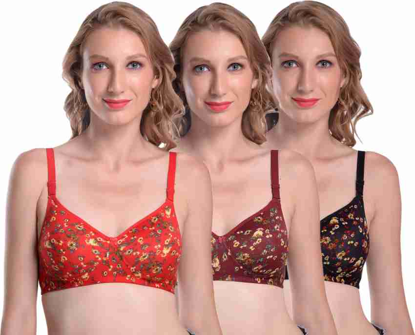 Buy Souminie Pack of 3 Non Padded Cotton T Shirt Bra - Multi Online at Low  Prices in India 