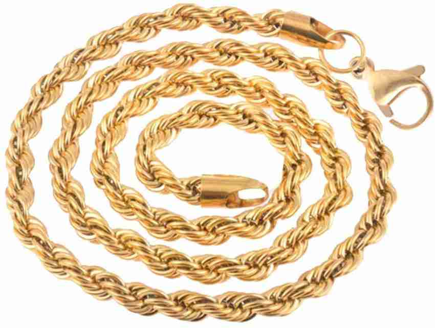 M Men Style 5mm 14K YELLOW GOLD Rope Design Necklaces (22 Inch