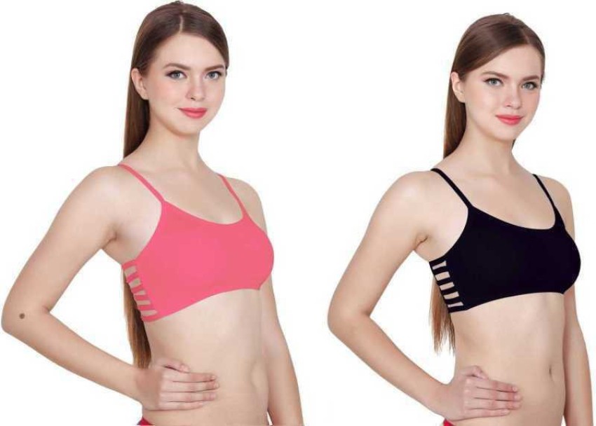 Bliss Beauty Women's Non Padded Non Wired Lycra Cotton Everyday Sports Bra  (Free Size, 30B to 36B) (Combo Pack of 3) Black,White,Baby Pink