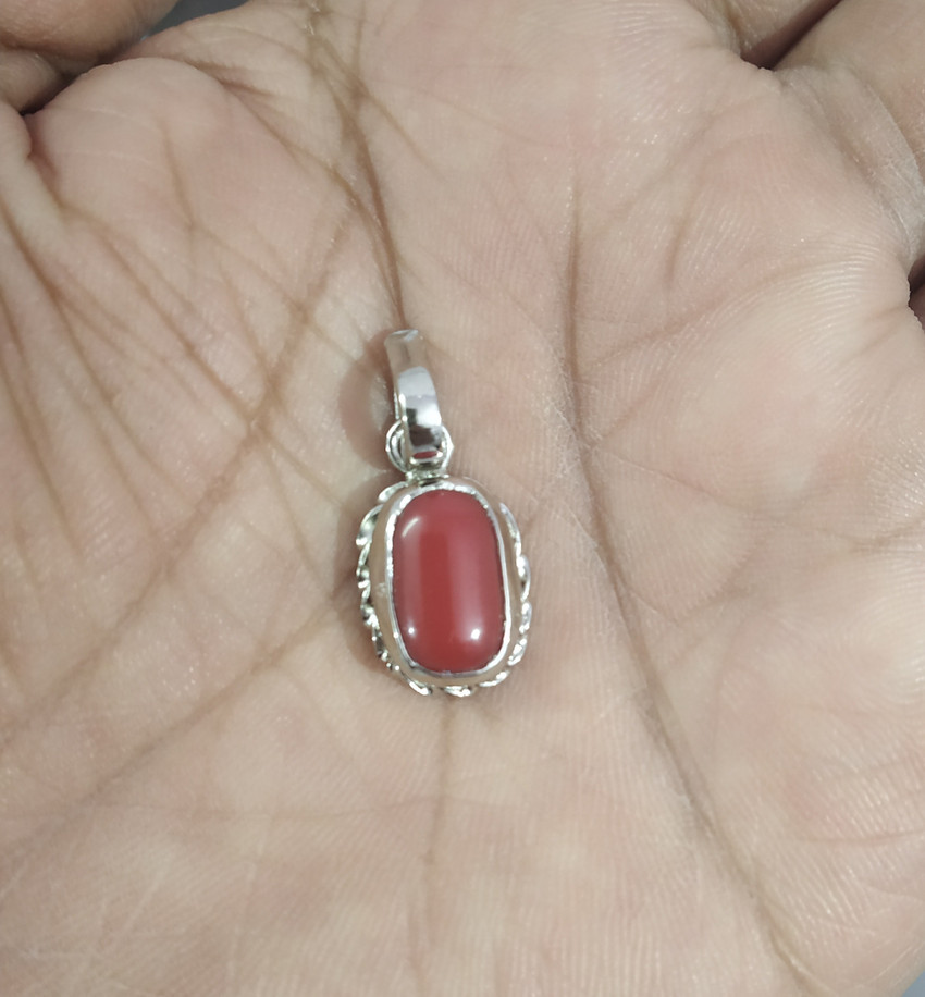 Aurra Stores Red Coral Moonga Gemstone Pendant 5 Carat Red Lab