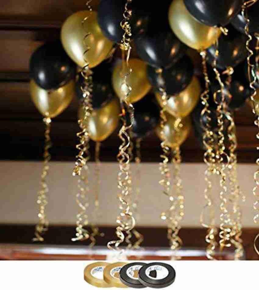 PARTY MIDLINKERZ Happy Birthday Balloons Decoration Kit 33 Pcs, 1 set of Happy  Birthday banner and 30Pcs Golden and Black Metallic Balloons Set with 2Pcs  of Golden Foil Curtain for Husband Kids