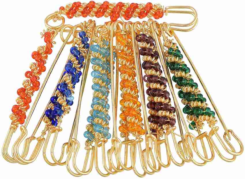 Pack Of 12 Multicolor Bead Pin, Decorative Safety Brooch Pins