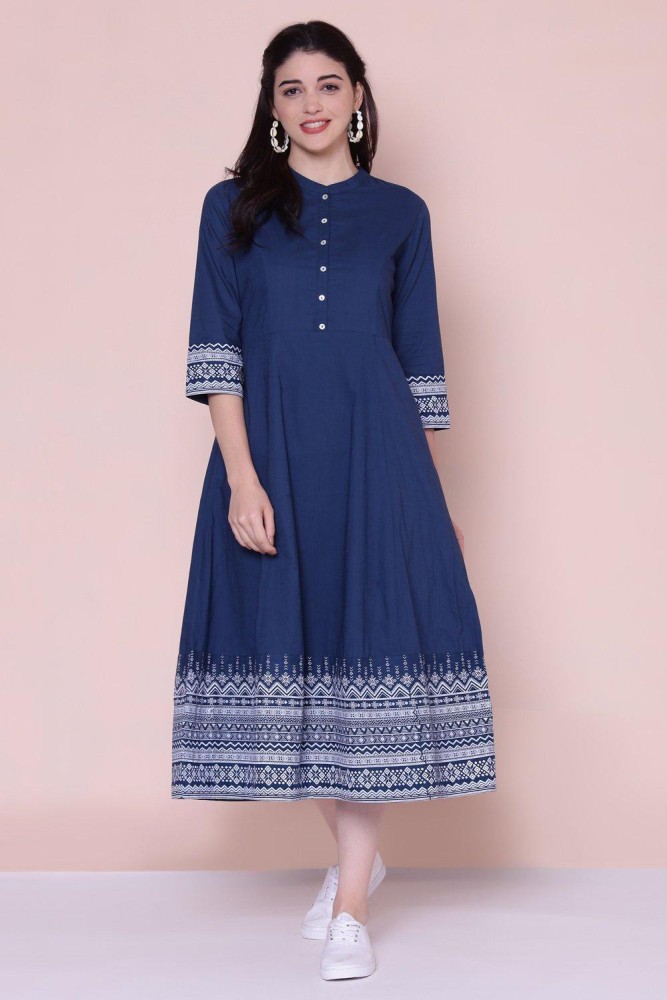 Biba navy blue flared best sale cotton dress