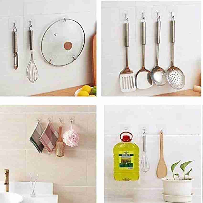 S R CREATION 12 Pcs Self Adhesive Wall Hooks Heavy Duty Sticky Hooks for Hanging 10KG Max Waterproof Transparent Adhesive Hooks for Wall Wall Hangers for Hanging Kitchen Bathroom Bedroom Accessories H...