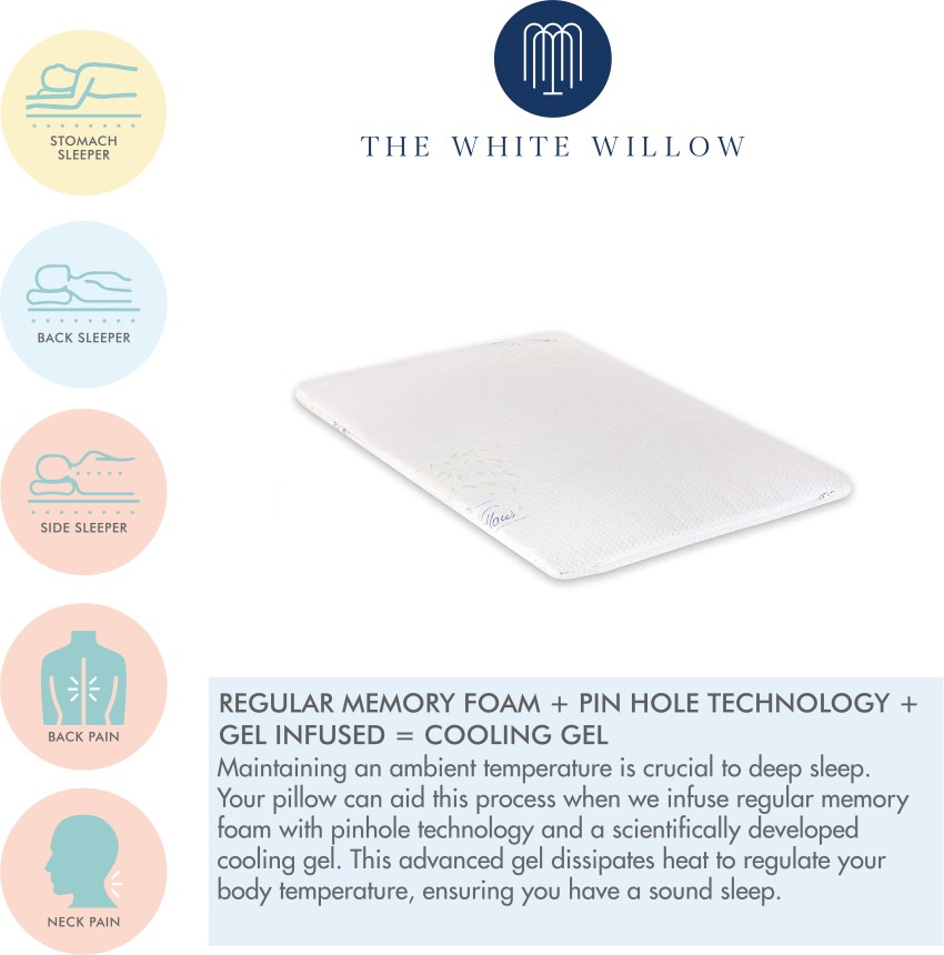 The White Willow Ultra Thin Slim Flat Pillow for Sleeping Memory Foam Cooling Gel Low Profile Pillow for Back,Side Sleeper Made from German